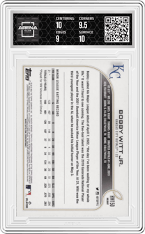 Bobby Witt Jr. from the 2022 Topps Holiday set graded by Arena Club and given an overall grade of 9.5.