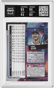 Shohei Ohtani from the 2024 Topps Cosmic Chrome set graded by Arena Club and given an overall grade of 9.