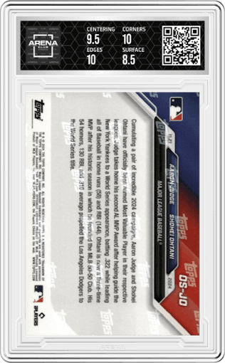 Aaron Judge/Shohei Ohtani  from the 2024-25 Topps Now Off-Season set graded by Arena Club and given an overall grade of 9.