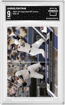 Aaron Judge/Shohei Ohtani  from the 2024-25 Topps Now Off-Season set graded by Arena Club and given an overall grade of 9.