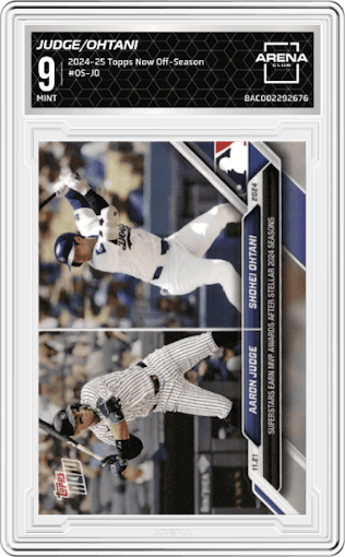 Aaron Judge/Shohei Ohtani  from the 2024-25 Topps Now Off-Season set graded by Arena Club and given an overall grade of 9.