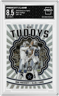 Dak Prescott/CeeDee Lamb from the 2023 Donruss Optic set graded by Arena Club and given an overall grade of 8.5.