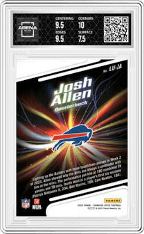 Josh Allen from the 2023 Donruss Optic set graded by Arena Club and given an overall grade of 8.