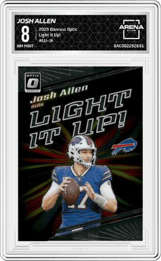 Josh Allen from the 2023 Donruss Optic set graded by Arena Club and given an overall grade of 8.