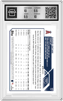 Shohei Ohtani from the 2023 Topps Series 1 set graded by Arena Club and given an overall grade of 10.