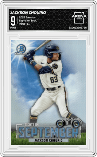 Jackson Chourio from the 2023 Bowman  set graded by Arena Club and given an overall grade of 9.