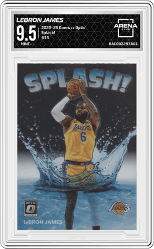 LeBron James from the 2022-23 Panini Donruss Optic  set graded by Arena Club and given an overall grade of 9.5.