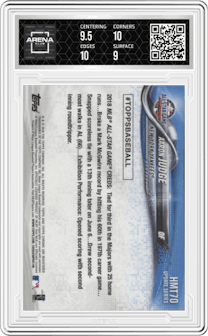 Aaron Judge  from the 2018 Topps Chrome Update  set graded by Arena Club and given an overall grade of 9.5.