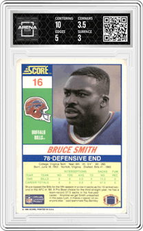 Bruce Smith from the 1990 Score set graded by Arena Club and given an overall grade of 3.5.