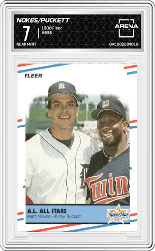 Matt Nokes/Kirby Puckett from the 1988 Fleer set graded by Arena Club and given an overall grade of 7.