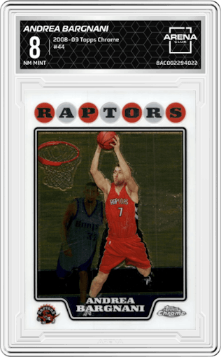 Andrea Bargnani from the 2008-09 Topps Chrome  set graded by Arena Club and given an overall grade of 8.