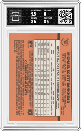 Scott Bankhead from the 1990 Donruss set graded by Arena Club and given an overall grade of 8.5.