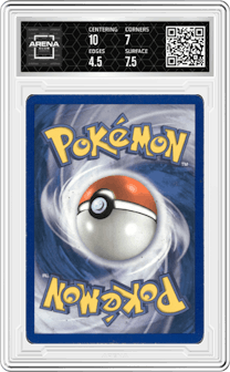 Rayquaza from the 2005 Pokemon EX set graded by Arena Club and given an overall grade of 5.