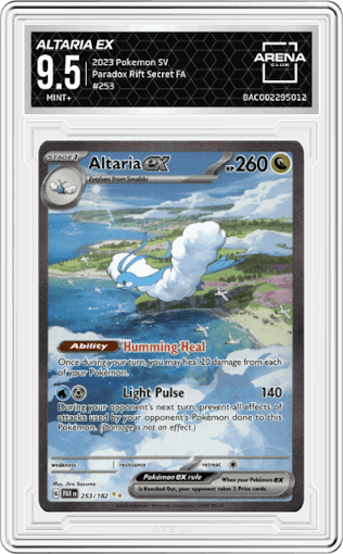 Altaria ex from the 2023 Pokemon SV set graded by Arena Club and given an overall grade of 9.5.