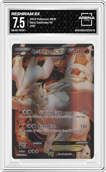 Reshiram EX from the 2012 Pokemon B&W set graded by Arena Club and given an overall grade of 7.5.