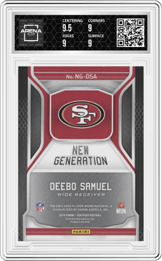 Deebo Samuel from the 2019 Panini Certified set graded by Arena Club and given an overall grade of 9.