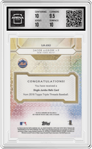 Jacob deGrom from the 2018 Topps Triple Threads set graded by Arena Club and given an overall grade of 10.