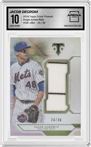 Jacob deGrom from the 2018 Topps Triple Threads set graded by Arena Club and given an overall grade of 10.
