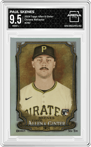 Paul Skenes from the 2024 Topps Allen & Ginter set featuring a Refractor parallel graded by Arena Club and given an overall grade of 9.5.