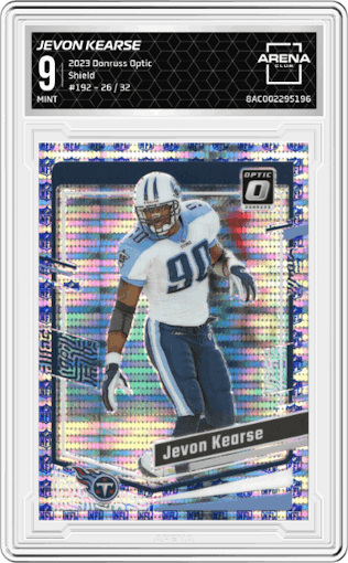 Jevon Kearse from the 2023 Donruss Optic set featuring a Shield parallel graded by Arena Club and given an overall grade of 9.