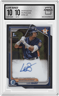 Luis Baez from the 2024 Bowman set graded by Arena Club and given an overall grade of 10.