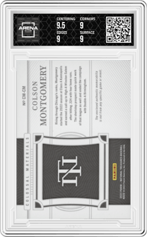 Colson Montgomery from the 2023 Panini National Treasures set graded by Arena Club and given an overall grade of 9.