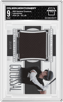 Colson Montgomery from the 2023 Panini National Treasures set graded by Arena Club and given an overall grade of 9.