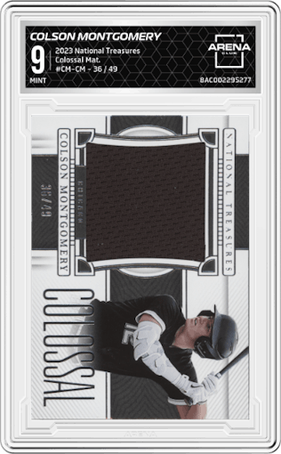 Colson Montgomery from the 2023 Panini National Treasures set graded by Arena Club and given an overall grade of 9.