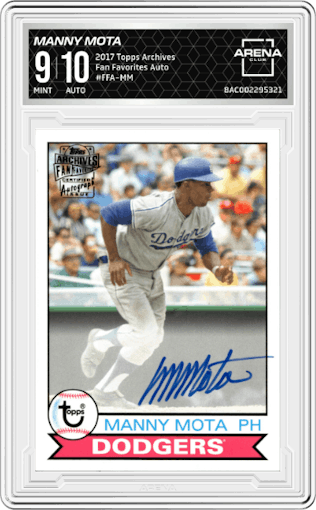 Manny Mota from the 2017 Topps Archives set graded by Arena Club and given an overall grade of 9.