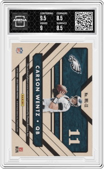 Carson Wentz from the 2018 Panini Gold Standard set graded by Arena Club and given an overall grade of 9.