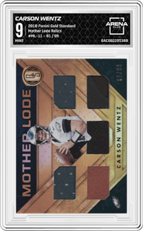 Carson Wentz from the 2018 Panini Gold Standard set graded by Arena Club and given an overall grade of 9.