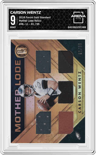 Carson Wentz from the 2018 Panini Gold Standard set graded by Arena Club and given an overall grade of 9.