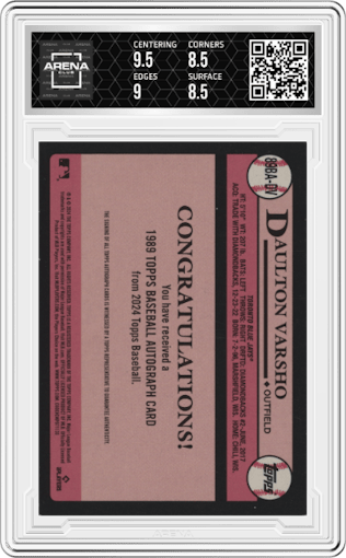 Daulton Varsho from the 2024 Topps  set graded by Arena Club and given an overall grade of 9.