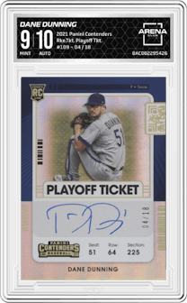 Dane Dunning from the 2021 Panini Contenders set featuring a Playoff Ticket parallel graded by Arena Club and given an overall grade of 9.