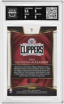 Shai Gilgeous-Alexander from the 2018-19 Panini Select  set graded by Arena Club and given an overall grade of 8.5.