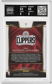 Shai Gilgeous-Alexander from the 2018-19 Panini Select  set graded by Arena Club and given an overall grade of 8.5.
