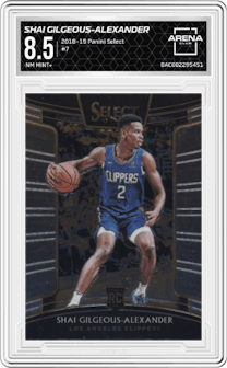 Shai Gilgeous-Alexander from the 2018-19 Panini Select  set graded by Arena Club and given an overall grade of 8.5.
