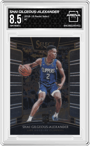 Shai Gilgeous-Alexander from the 2018-19 Panini Select  set graded by Arena Club and given an overall grade of 8.5.