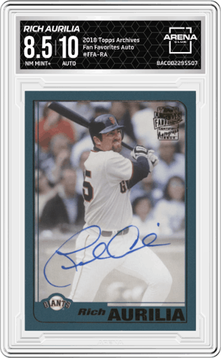 Rich Aurilia from the 2018 Topps Archives set graded by Arena Club and given an overall grade of 8.5.