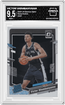 Victor Wembanyama from the 2023-24 Donruss Optic set graded by Arena Club and given an overall grade of 9.5.