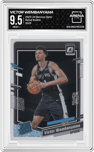 Victor Wembanyama from the 2023-24 Donruss Optic set graded by Arena Club and given an overall grade of 9.5.
