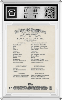 Ronald Acuna Jr. from the 2018 Topps Allen & Ginter set graded by Arena Club and given an overall grade of 10.