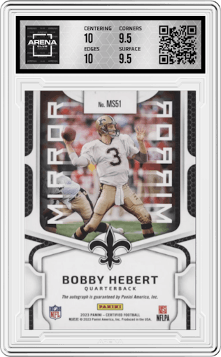 Bobby Hebert from the 2023 Panini Certified set featuring a Pink parallel graded by Arena Club and given an overall grade of 10.
