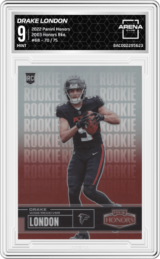 Drake London from the 2022 Panini Honors set graded by Arena Club and given an overall grade of 9.