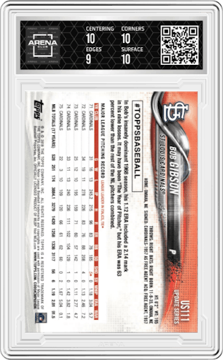 Bob Gibson from the 2018 Topps Update set graded by Arena Club and given an overall grade of 9.5.