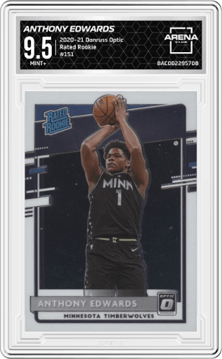 Anthony Edwards from the 2020-21 Panini Donruss Optic set graded by Arena Club and given an overall grade of 9.5.