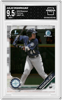Julio Rodriguez from the 2019 Bowman  set graded by Arena Club and given an overall grade of 9.5.