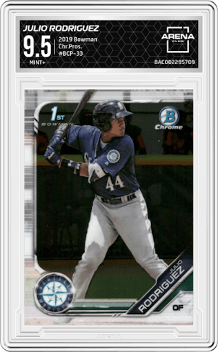 Julio Rodriguez from the 2019 Bowman  set graded by Arena Club and given an overall grade of 9.5.