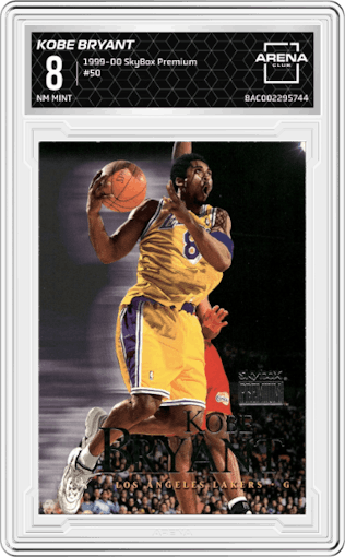 Kobe Bryant from the 1999-00 SkyBox Premium set graded by Arena Club and given an overall grade of 8.