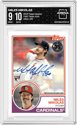 Miles Mikolas from the 2018 Topps Update set graded by Arena Club and given an overall grade of 9.